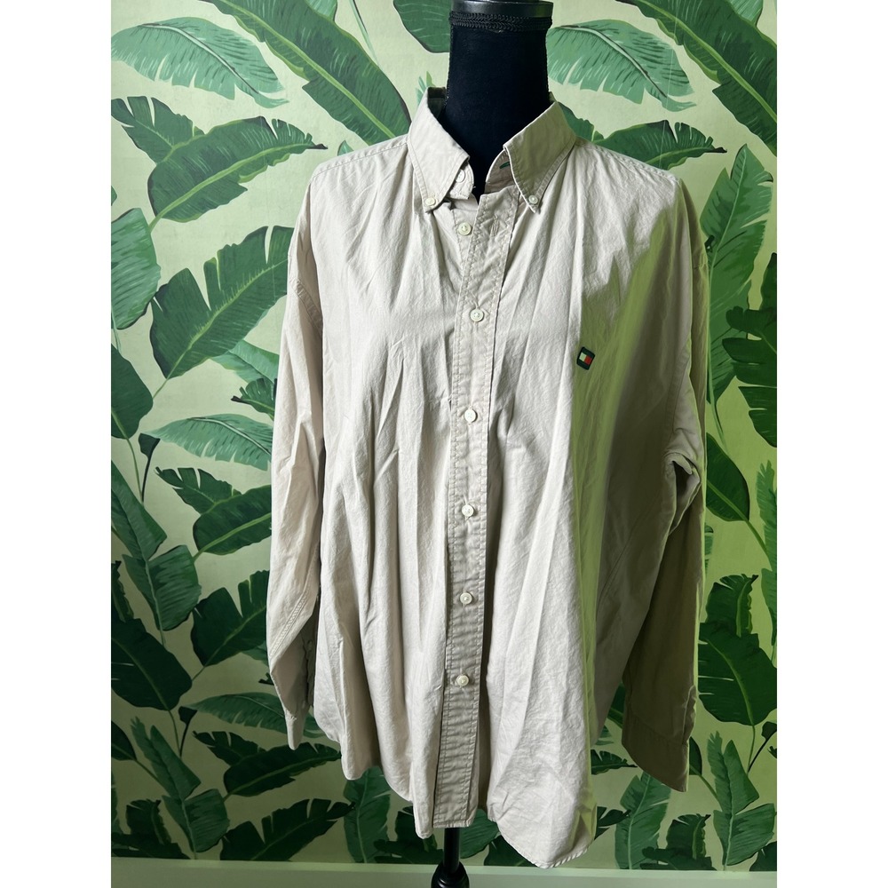 Tommy Hilfiger Button Down Shirt Women XL Beige Tan